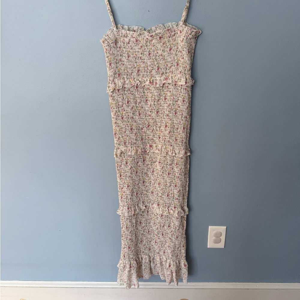 NWT smocked Pink blush Maternity Ruffle Maxi Dress